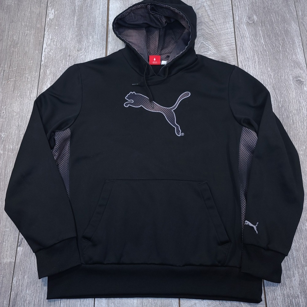 Puma Hoodie Mens Large Black Sport Lifestyle Pullover Fleece Logo Honeycomb